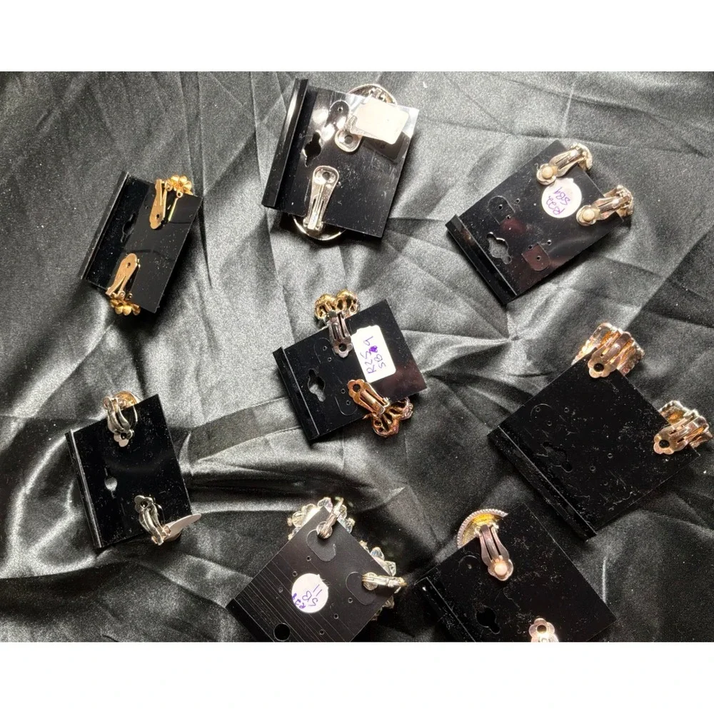 Lot of 8 Vintage Estate Lot Clip-On Earrings Rhinestone Statement Jewelry